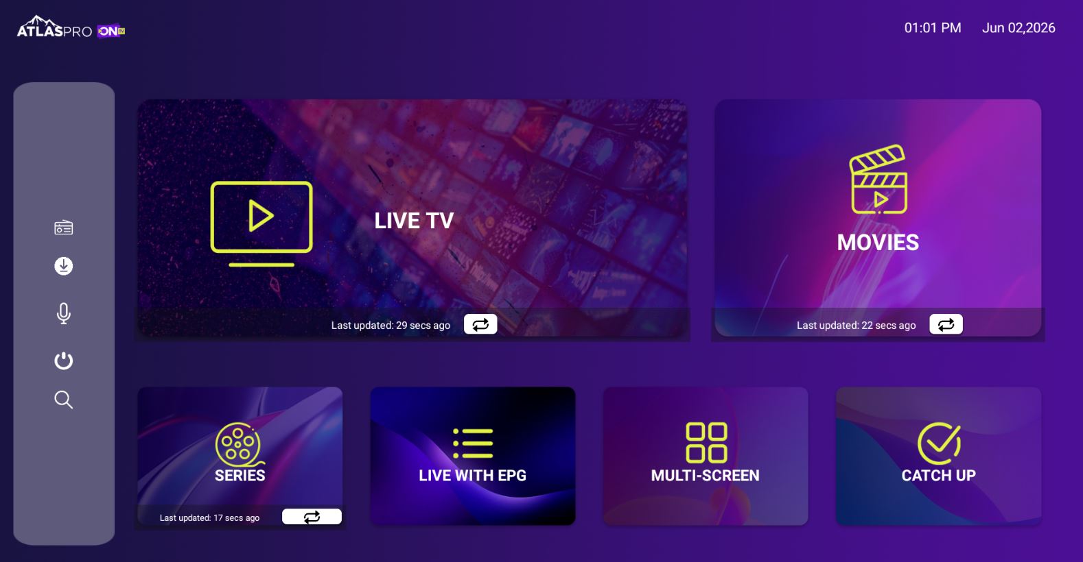 Tableau de bord de l'application Iron TV Pro
